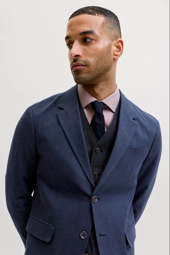 Jack & Jones Martin Summer Blazer Linen Blend Dark Navy - Image 4
