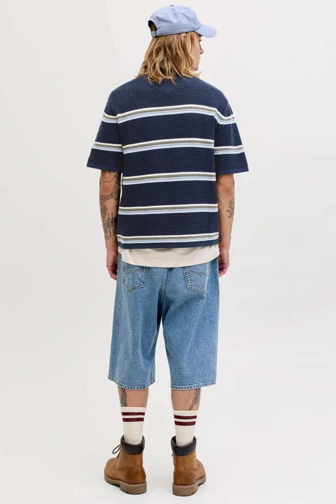Jack & Jones Maine Knit Stripe Polo Sky Captain - Image 3