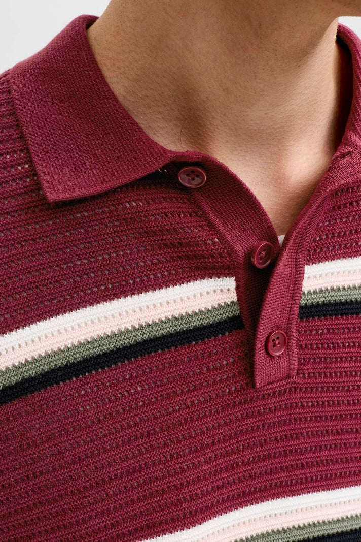 Jack & Jones Maine Knit Stripe Polo SN Cabernet - Image 6