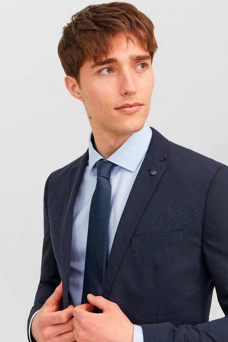 Jack & Jones Solid Tie Navy Blazer - Image 2