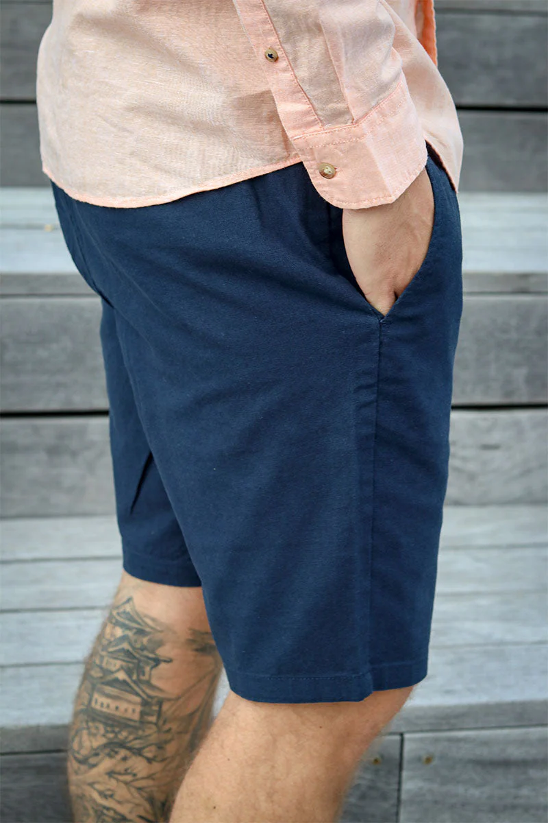 ONLY & SONS Linus Linen Shorts  Dark Navy - Image 3