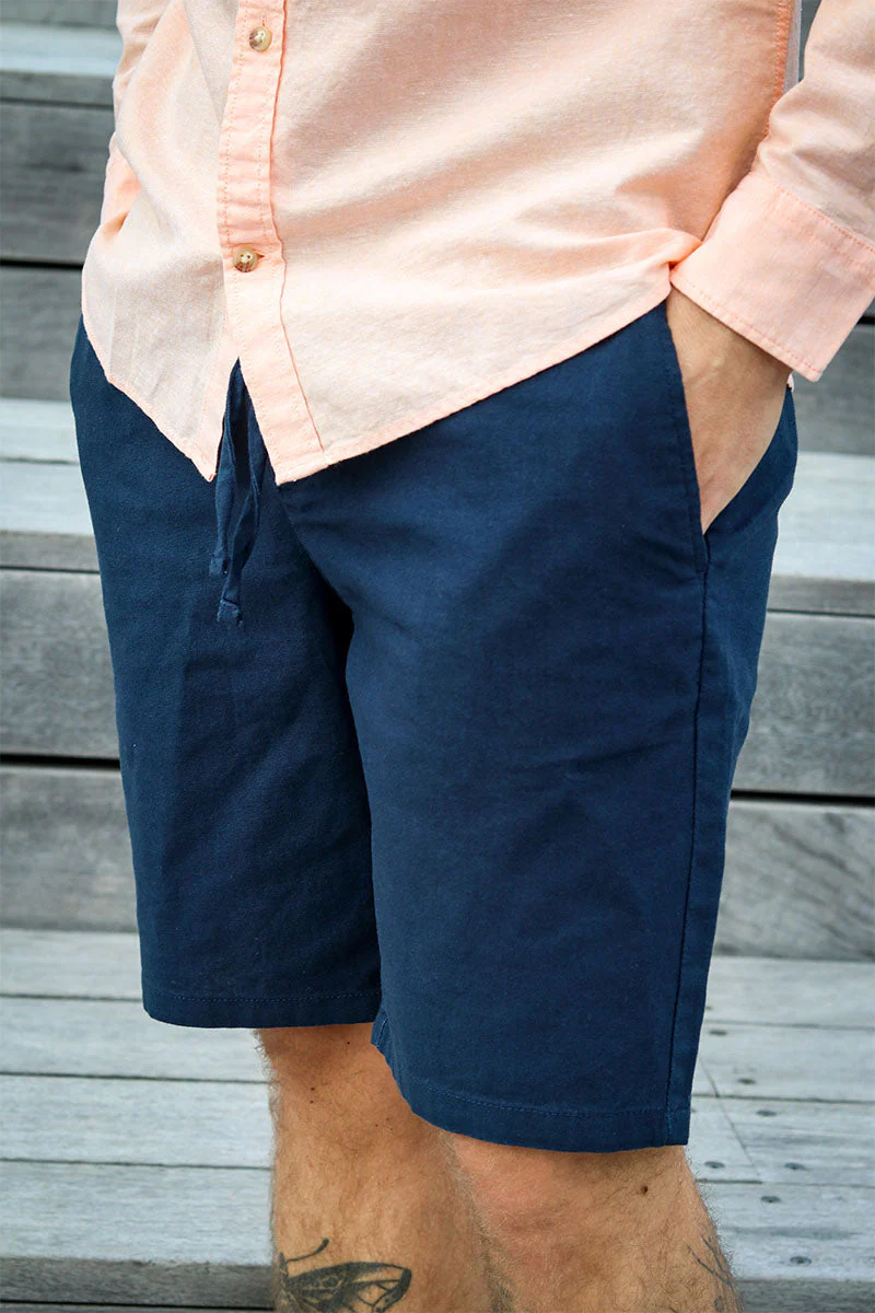 ONLY & SONS Linus Linen Shorts  Dark Navy - Image 4