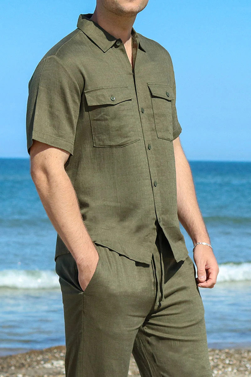 ONLY & SONS Kari Relaxed SS Hemd Viscose Linen Olive Night - Image 4