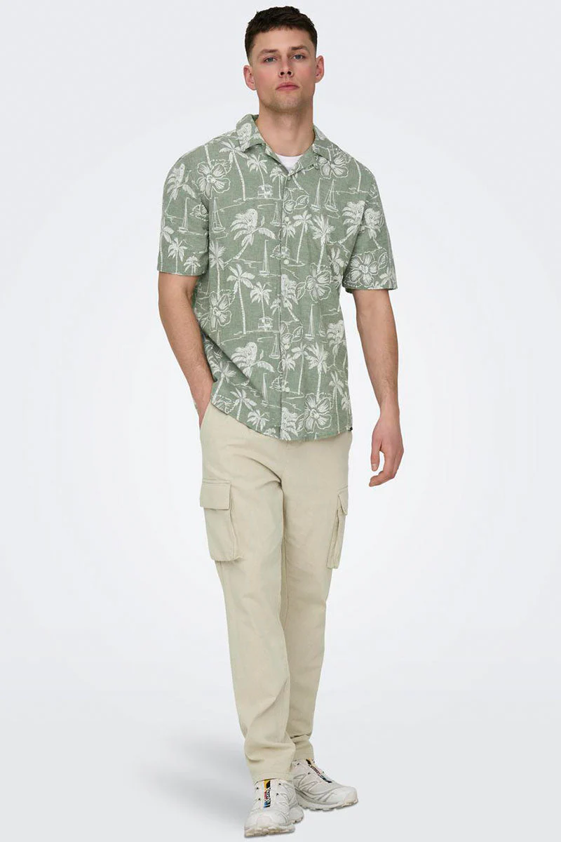 ONLY & SONS Caiden SS Regular Hawaii Linen Hemd Swamp - Image 2