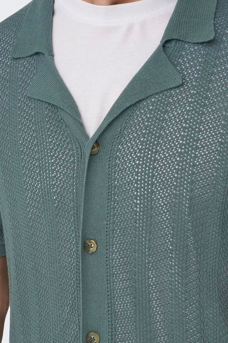 ONLY & SONS Diego Regular SS Knit Resort Hemd  Balsam Green - Image 3