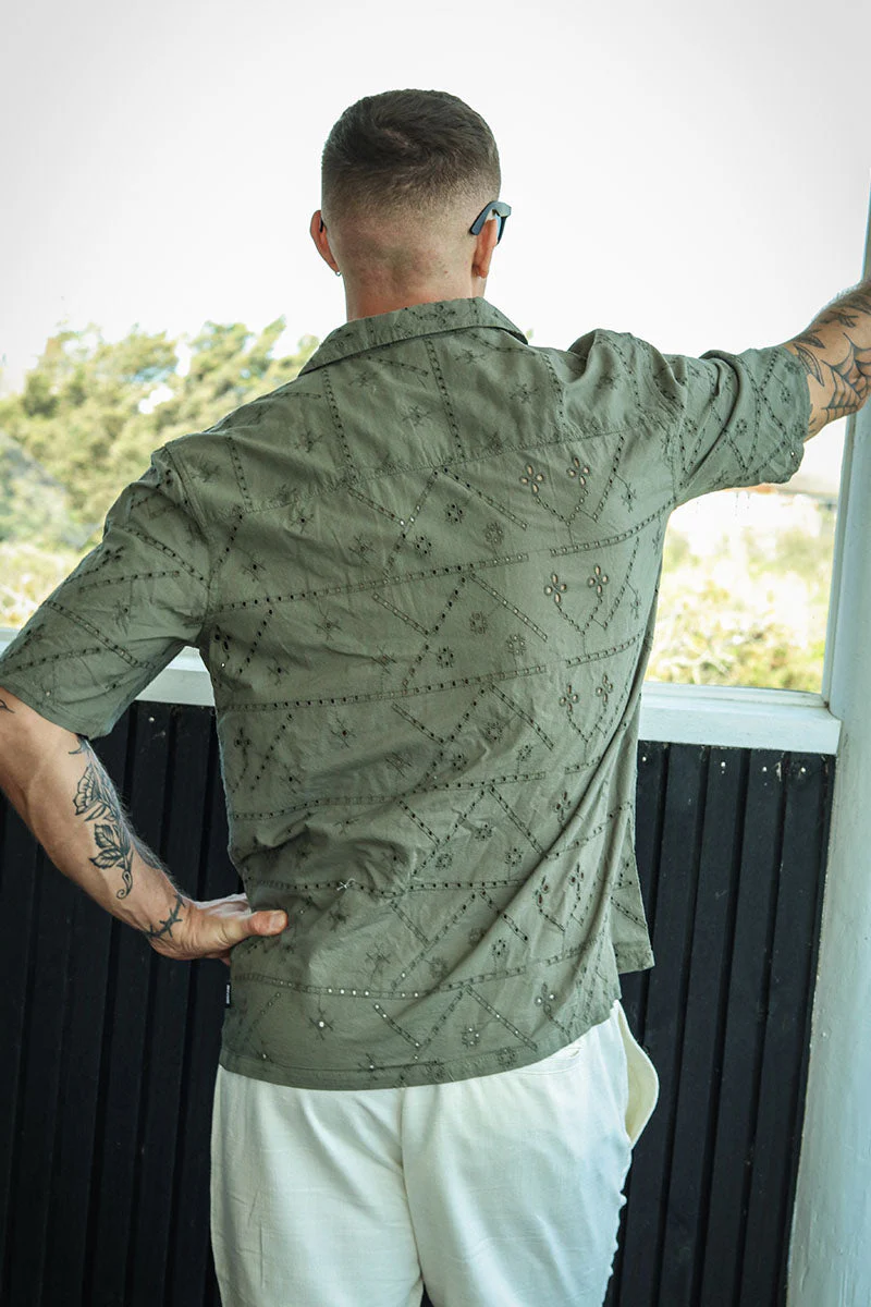 ONLY & SONS Aron Relax SS Chiffly Resort Hemd Dusty Olive - Image 6