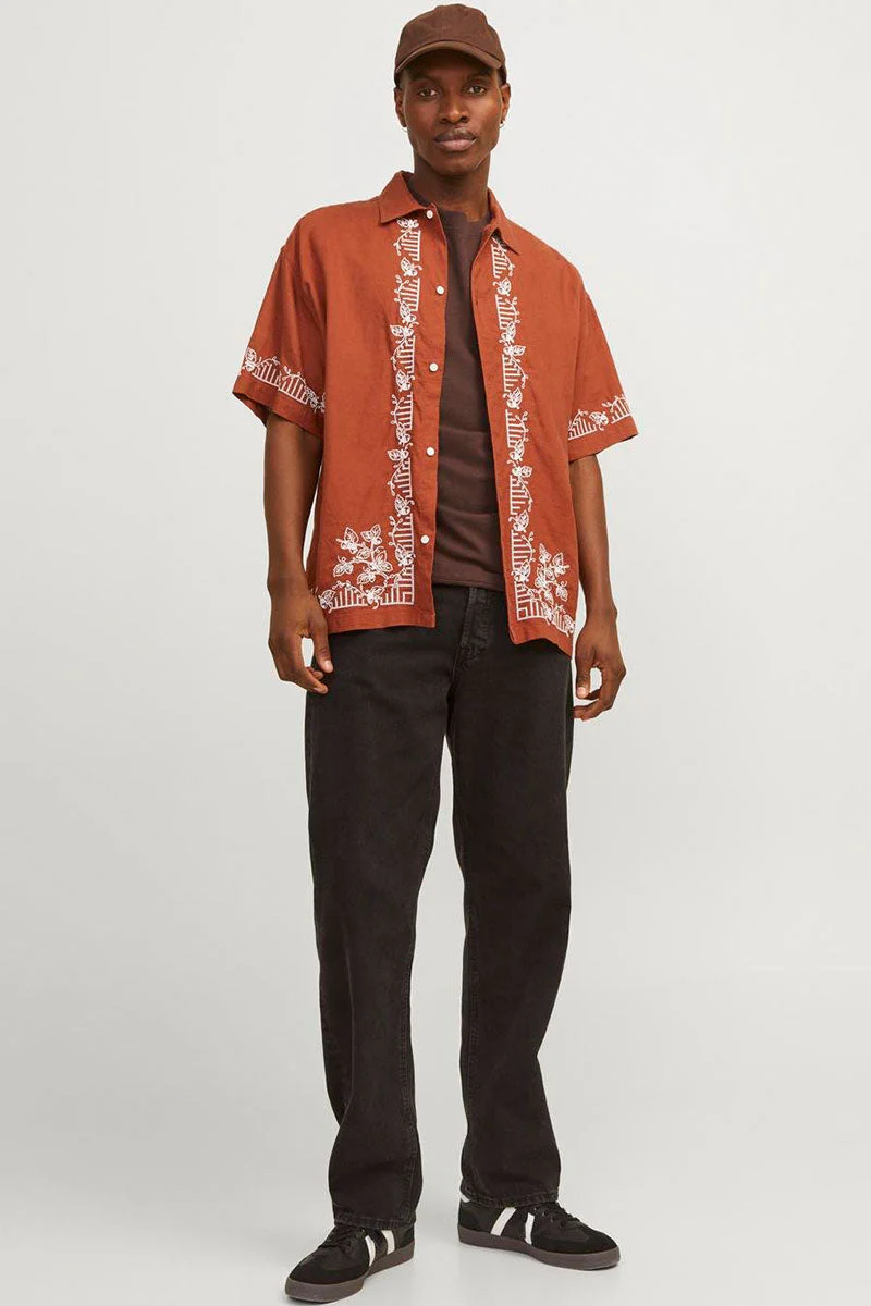 Jack & Jones Milos Linen EMB Hemd SS Maple Syrup - Image 2