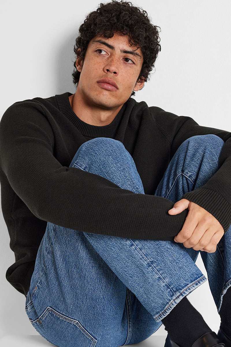 Selected Dane LS Structure Knit Crew Neck Black - Image 3