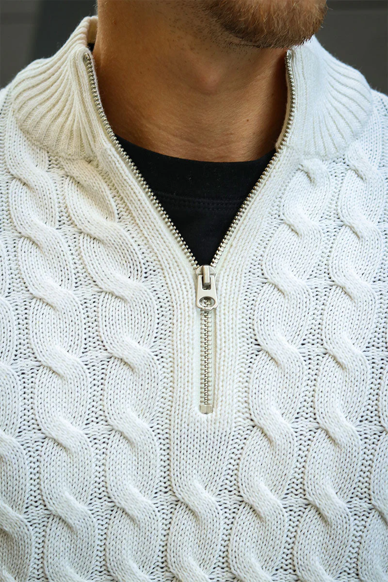 ONLY & SONS Kicker Cable Knit Half Zip Antique White - Image 3