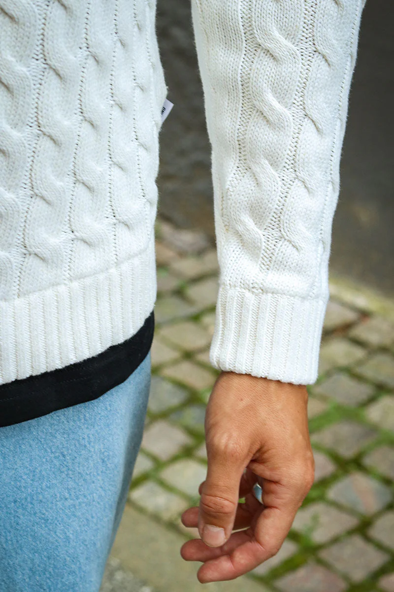 ONLY & SONS Kicker Cable Knit Half Zip Antique White - Image 4