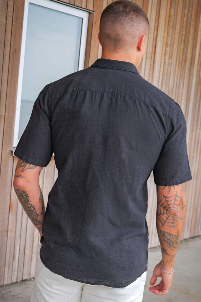 ONLY & SONS Caiden SS Linen Hemd Black - Image 4