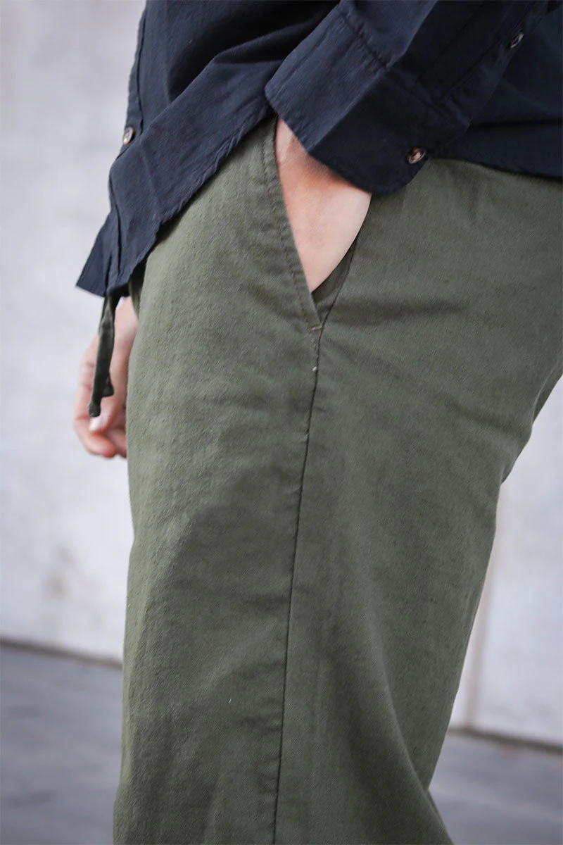 ONLY & SONS Sinus Loose Cotton Linen Pants Olive Night - Image 5