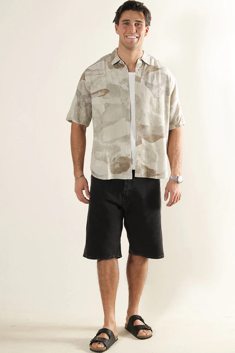 ONLY & SONS Bud Relaxed Fit AOP Linen Hemd Chinchilla - Image 2