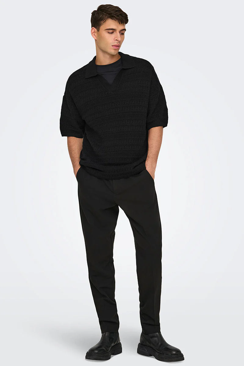 ONLY & SONS Grayson SS Chocket Knit Polo Black - Image 2