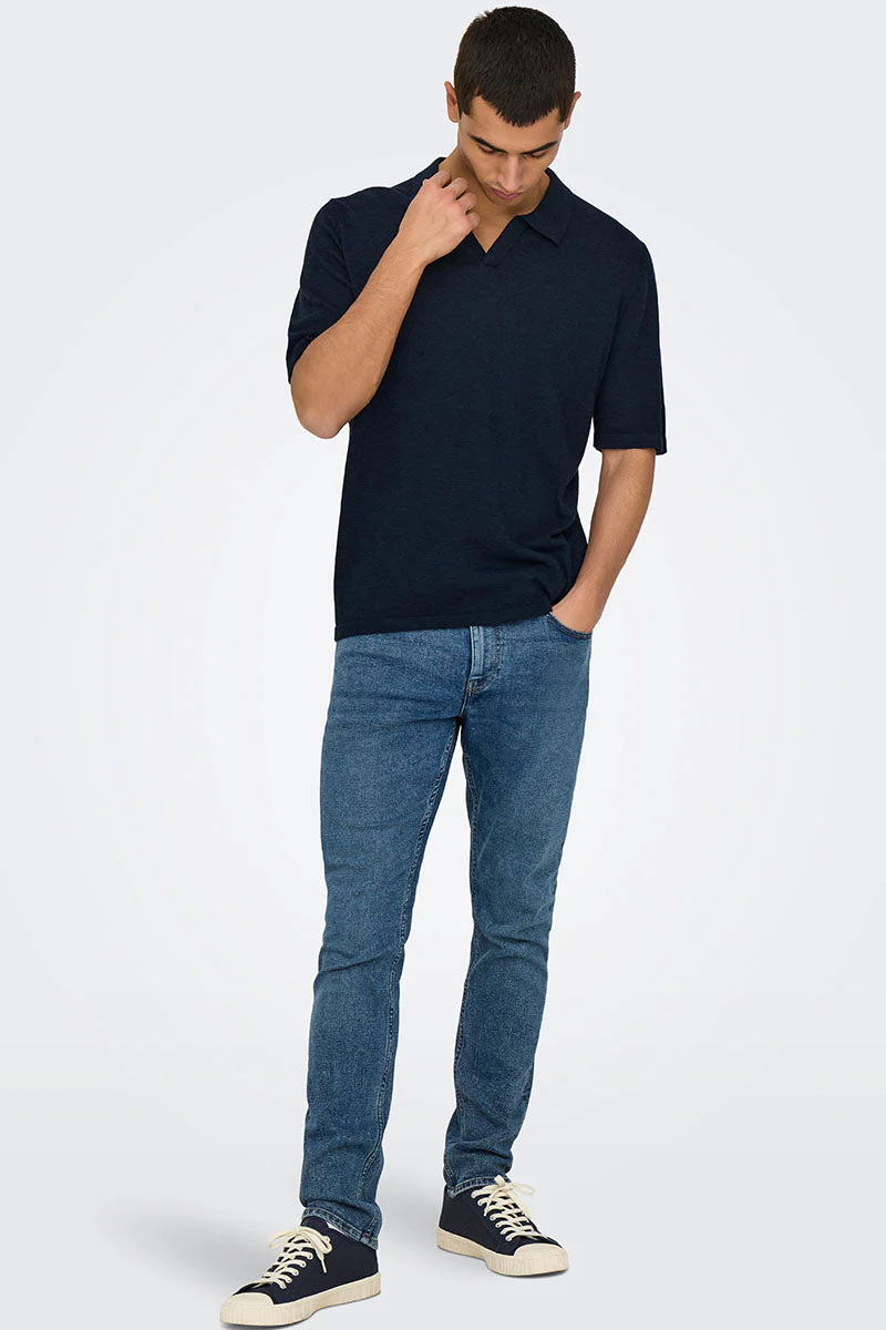 ONLY & SONS George Linen SS Polo Dark Sapphire - Image 2