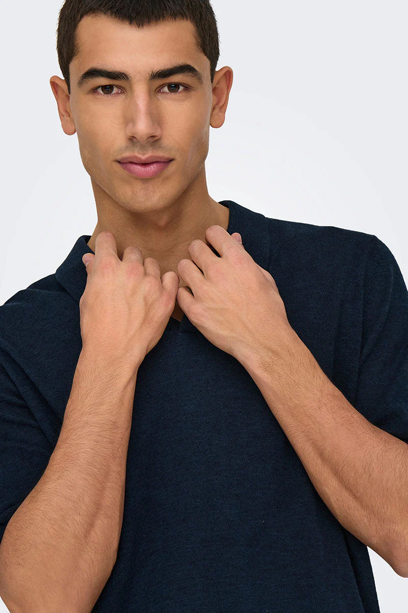 ONLY & SONS George Linen SS Polo Dark Sapphire - Image 3