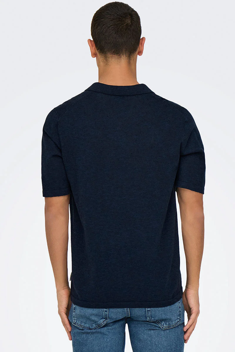 ONLY & SONS George Linen SS Polo Dark Sapphire - Image 4