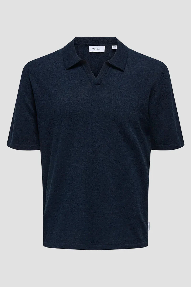 ONLY & SONS George Linen SS Polo Dark Sapphire - Image 5