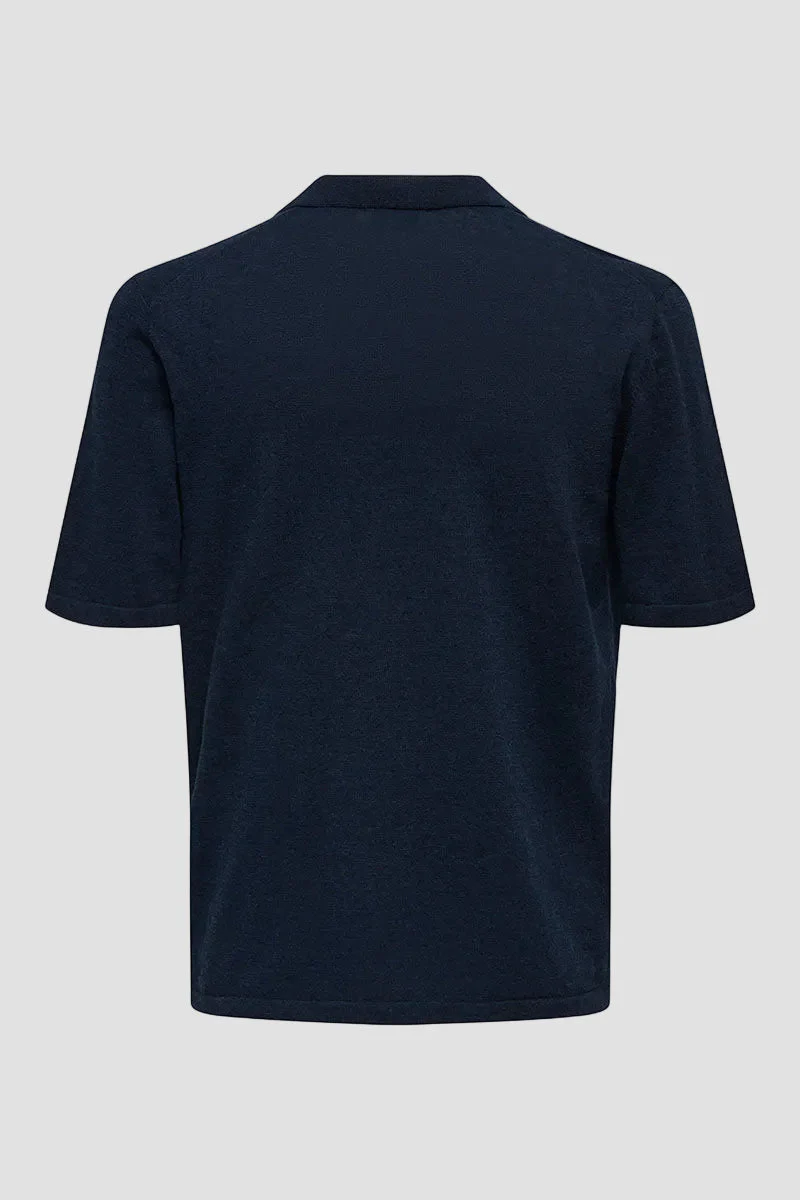 ONLY & SONS George Linen SS Polo Dark Sapphire - Image 6