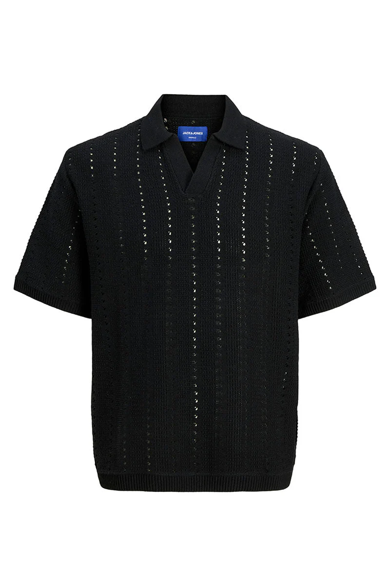 Jack & Jones Aros Knit Easter SS Crochet Polo Black - Image 7