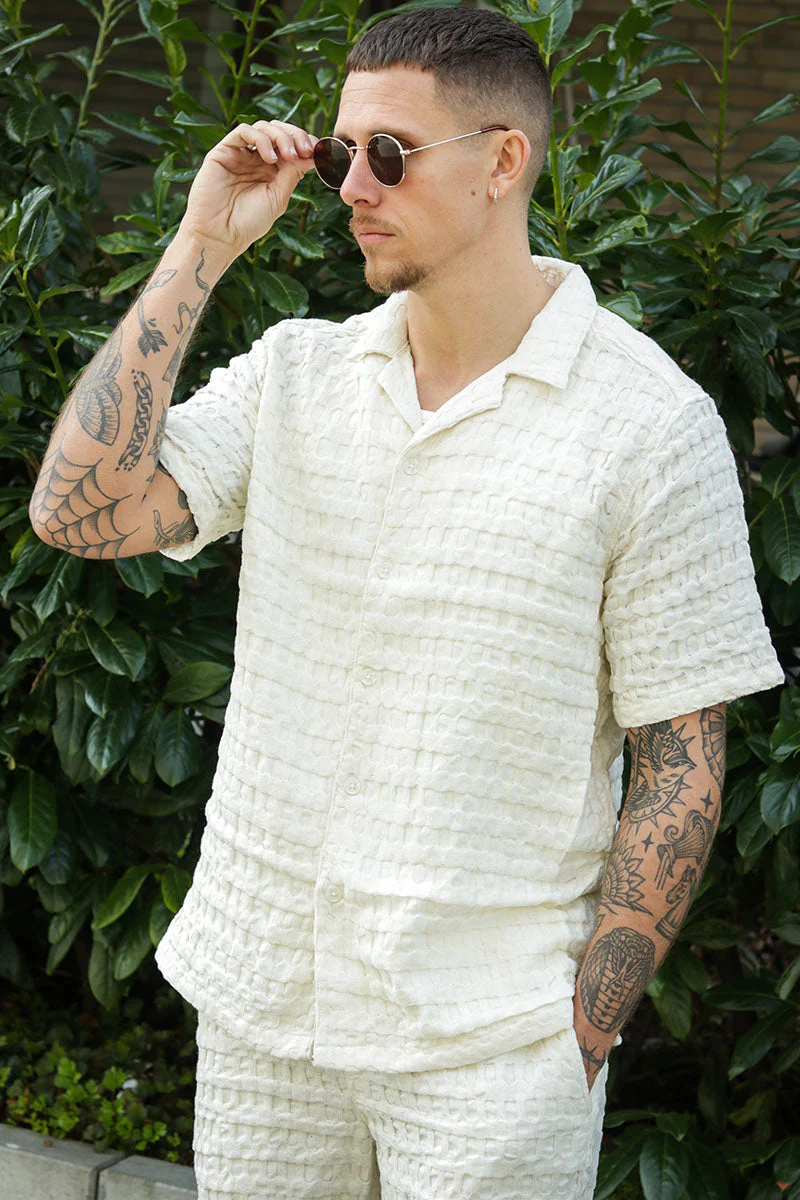 ONLY & SONS Braddock Regular SS Resort Waffle Hemd Egret