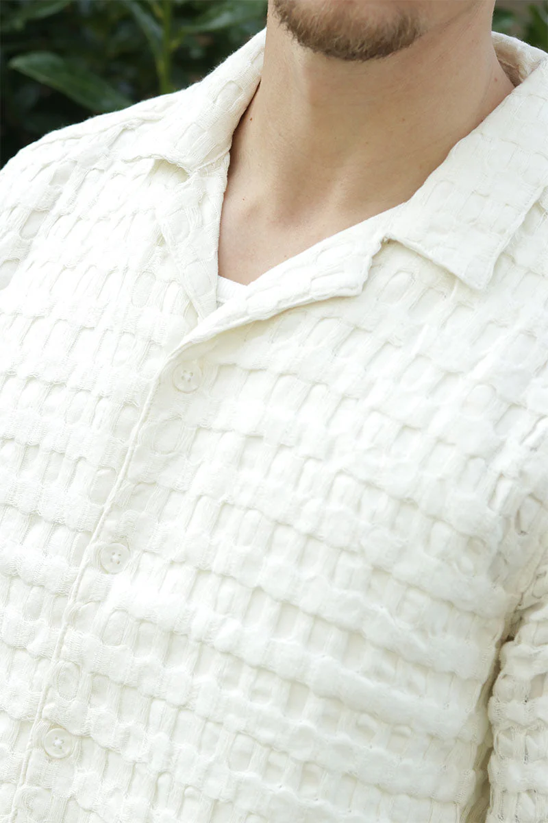 ONLY & SONS Braddock Regular SS Resort Waffle Hemd Egret - Image 3