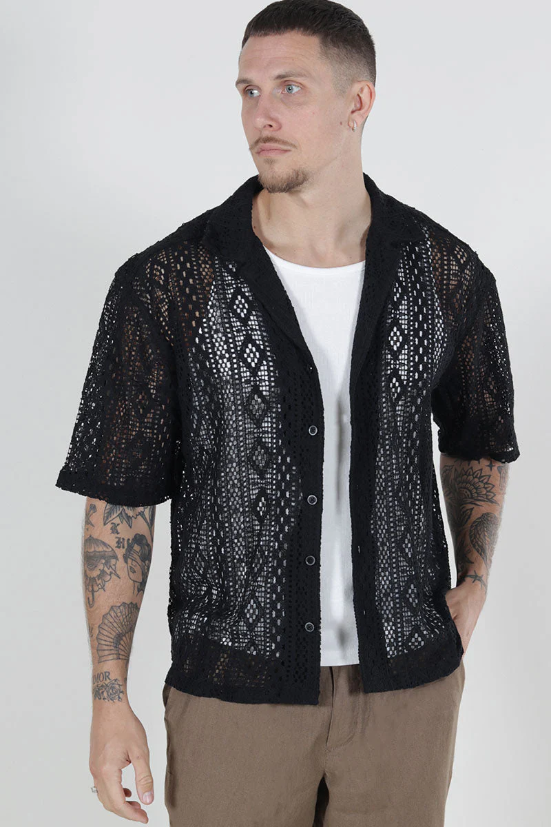 ONLY & SONS Novak Relax Resort SS Lace Hemd Black - Image 4