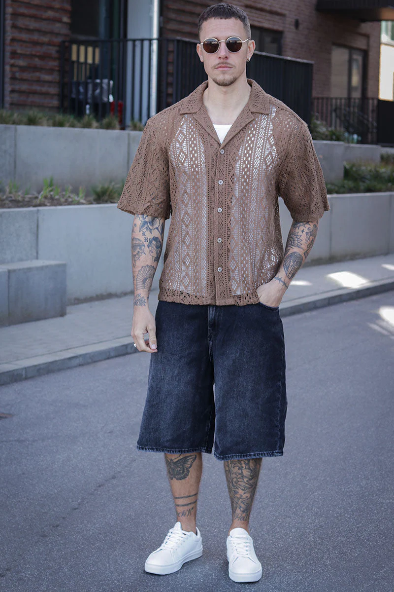 ONLY & SONS Novak Relax Resort SS Lace Hemd Sepia - Image 2