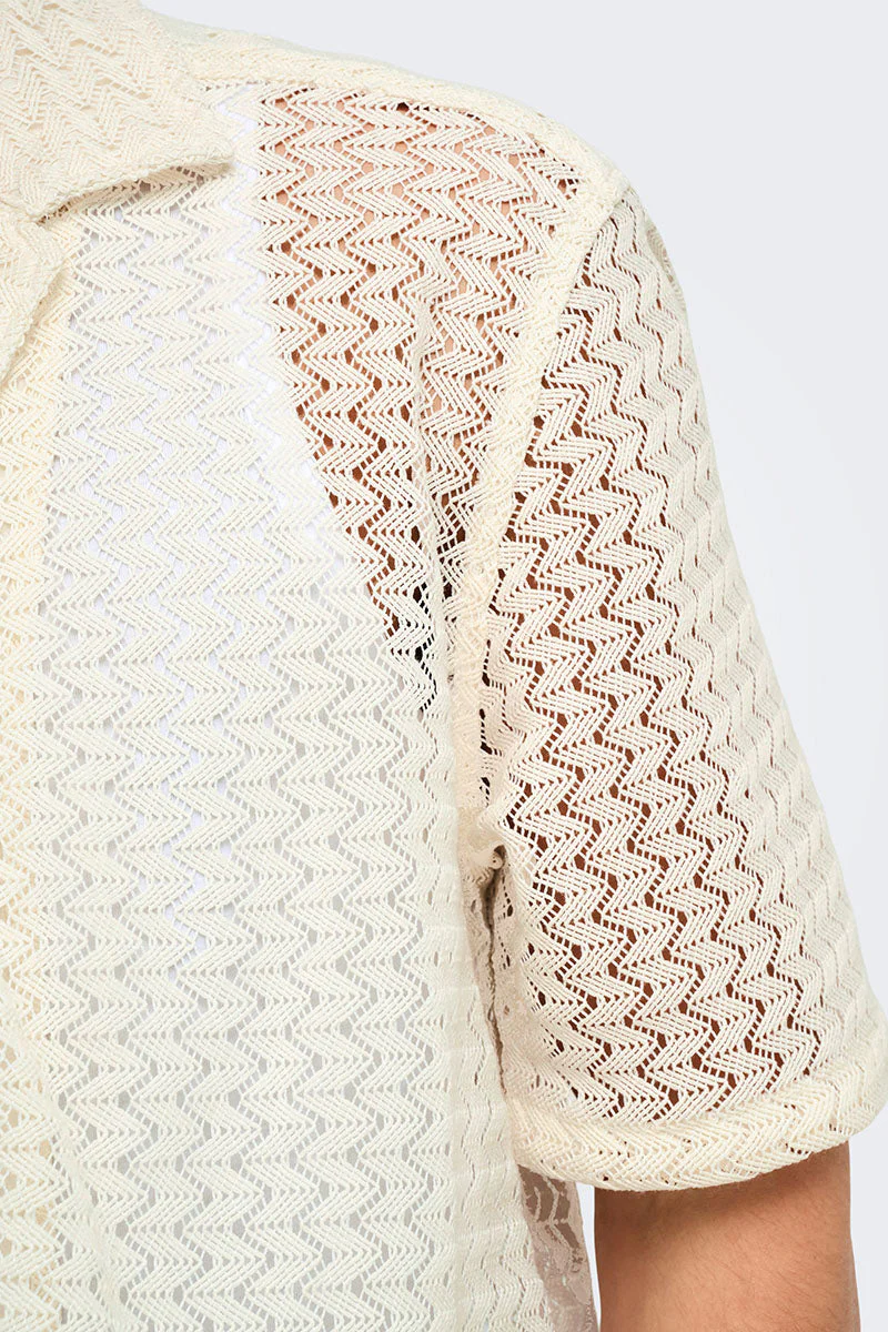ONLY & SONS Novak Relax Resort SS Zigzag Hemd Egret - Image 3