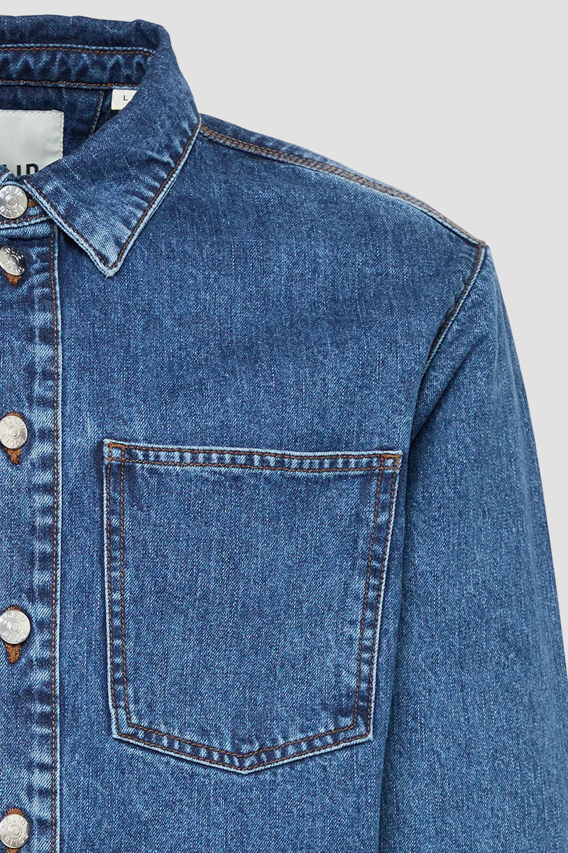 Solid William Overshirt Middle Blue Denim - Image 3