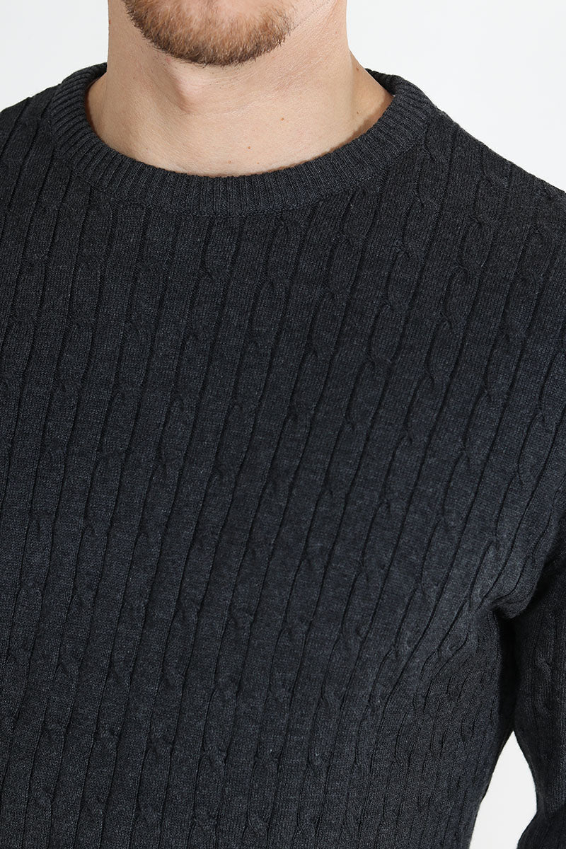 Kronstadt Cable Cotton Knit Charcoal Mix - Image 3