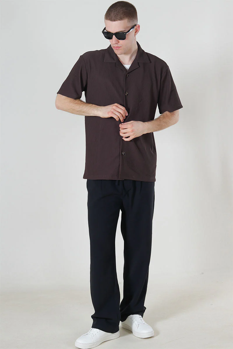 Selected Relax Plisse Resort SS Hemd Chocolate Brown - Image 2