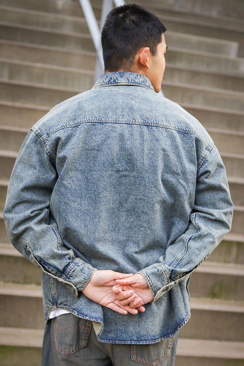 Jack & Jones Austin Wide Fit Denim Hemd LS Light Blue Denim - Image 7