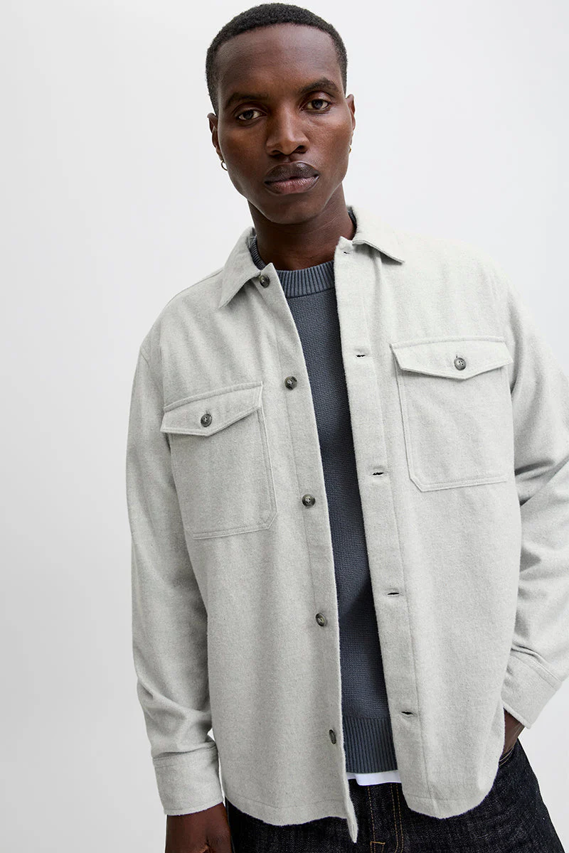 Jack & Jones Perfect Melange Overshirt Light Grey Melange - Image 5