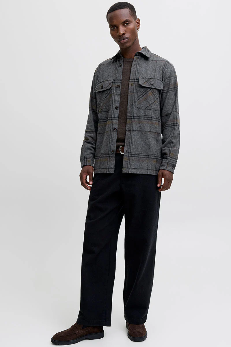 Jack & Jones Rayle Melange Check LS Overshirt Dark Grey - Image 2