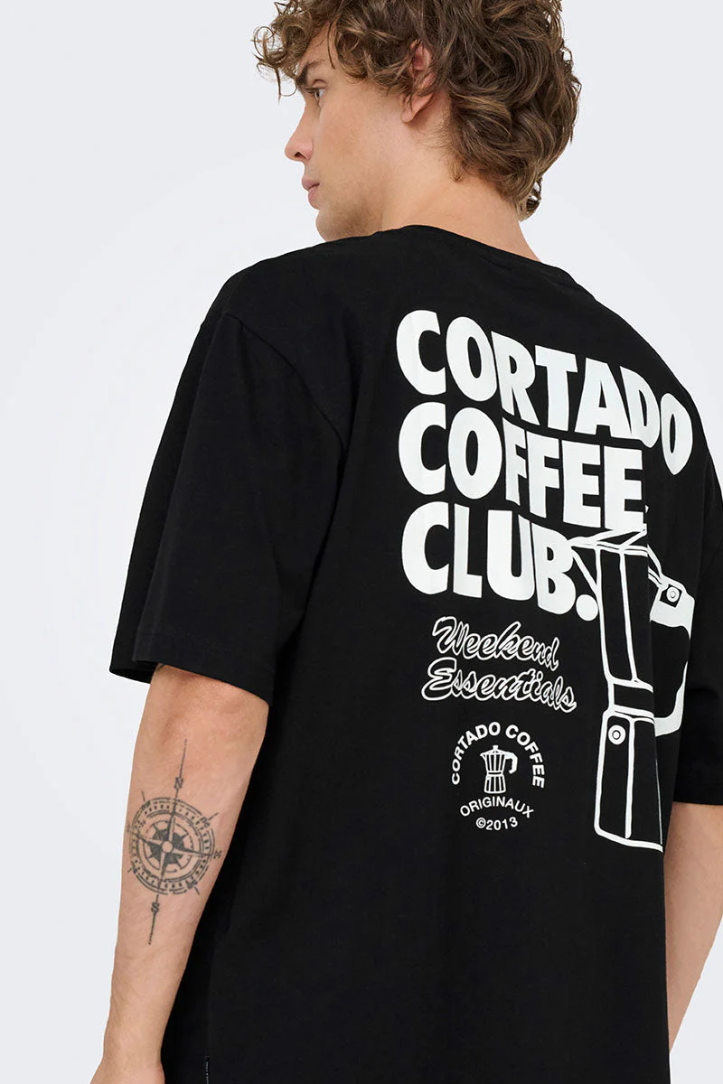 ONLY & SONS Nathan Backprint Relaxed Fit Tee Black Coffee - Image 4