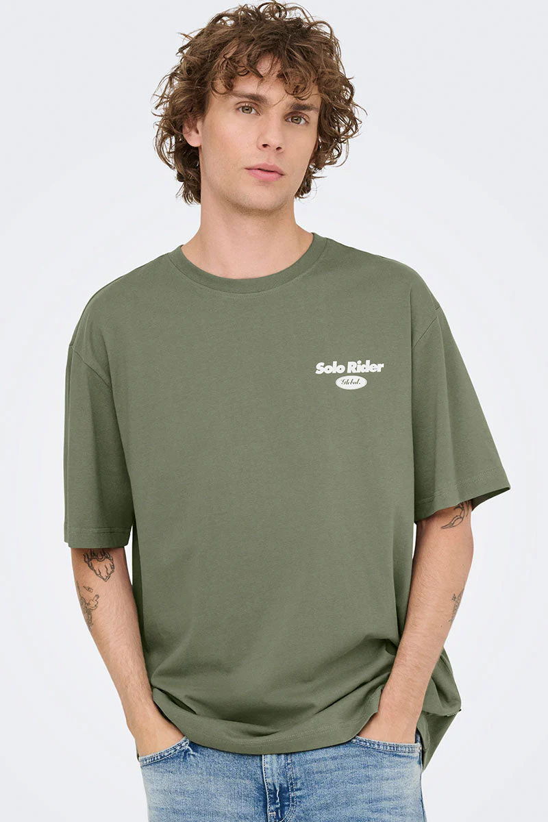 ONLY & SONS Nathan Backprint Relaxed Fit Tee Agave Green Slow - Image 2