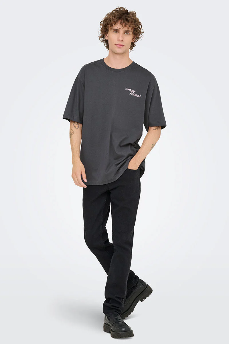 ONLY & SONS Nathan Backprint Relaxed Fit Tee Grey Pinstripe Remos - Image 3