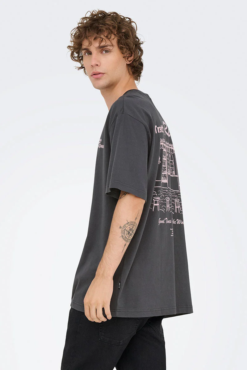 ONLY & SONS Nathan Backprint Relaxed Fit Tee Grey Pinstripe Remos - Image 4