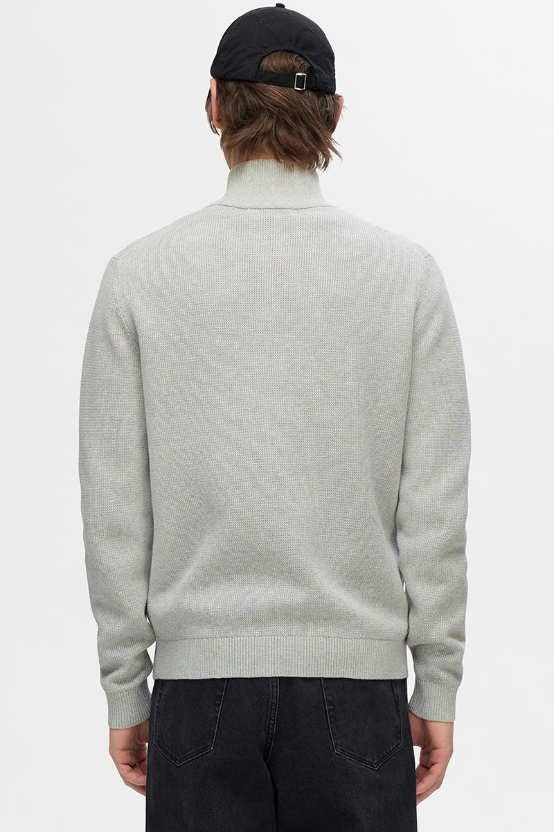 Selected Dane Structure Knit Full Zip Light Grey Melange - Image 4