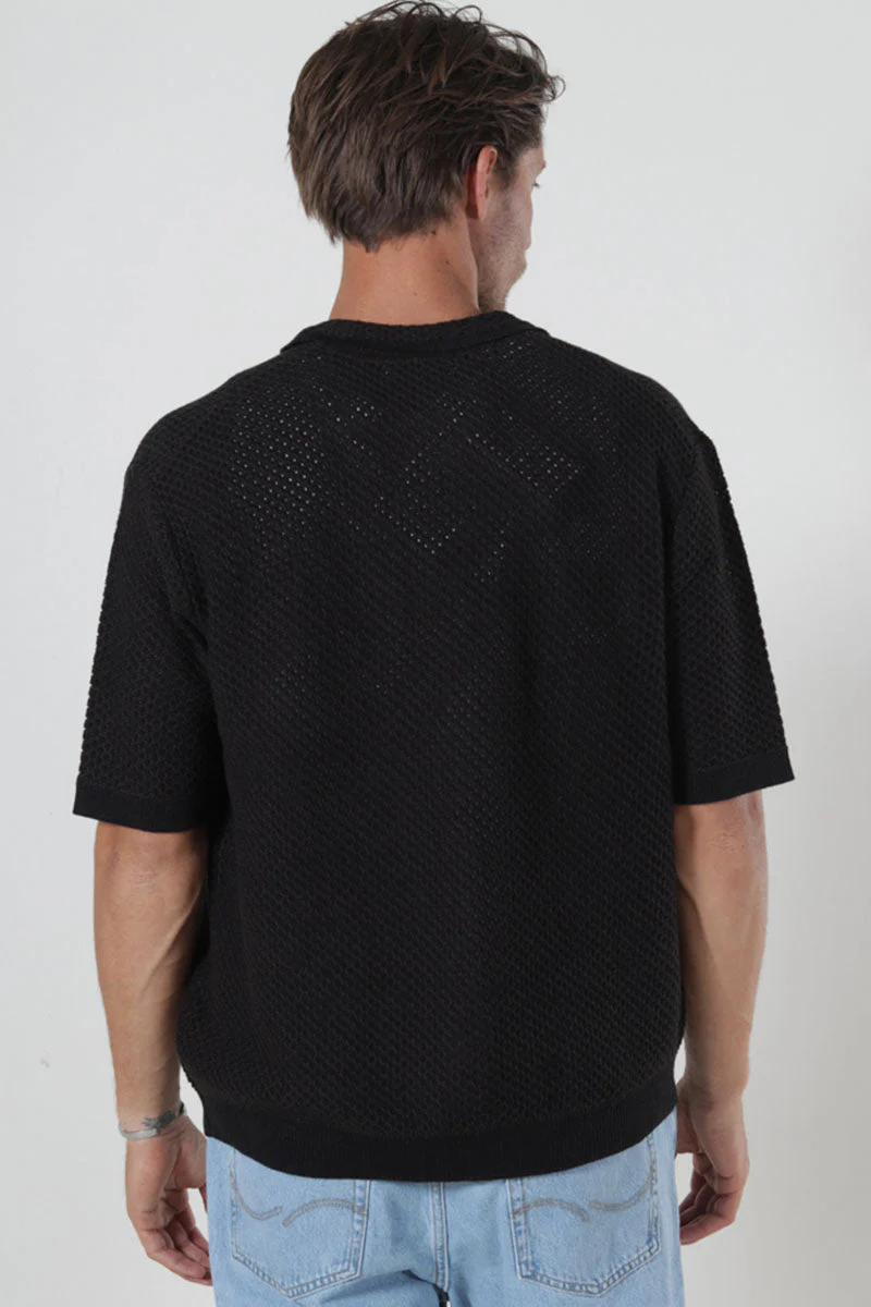 Selected Ginger SS Knit Relaxed Fit Polo Black - Image 5