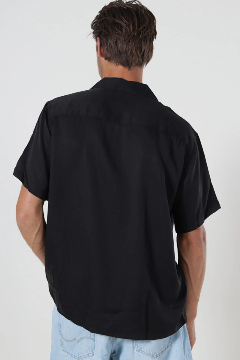 Selected Charlie Satin SS Relaxed Fit Resort Hemd Black - Image 4