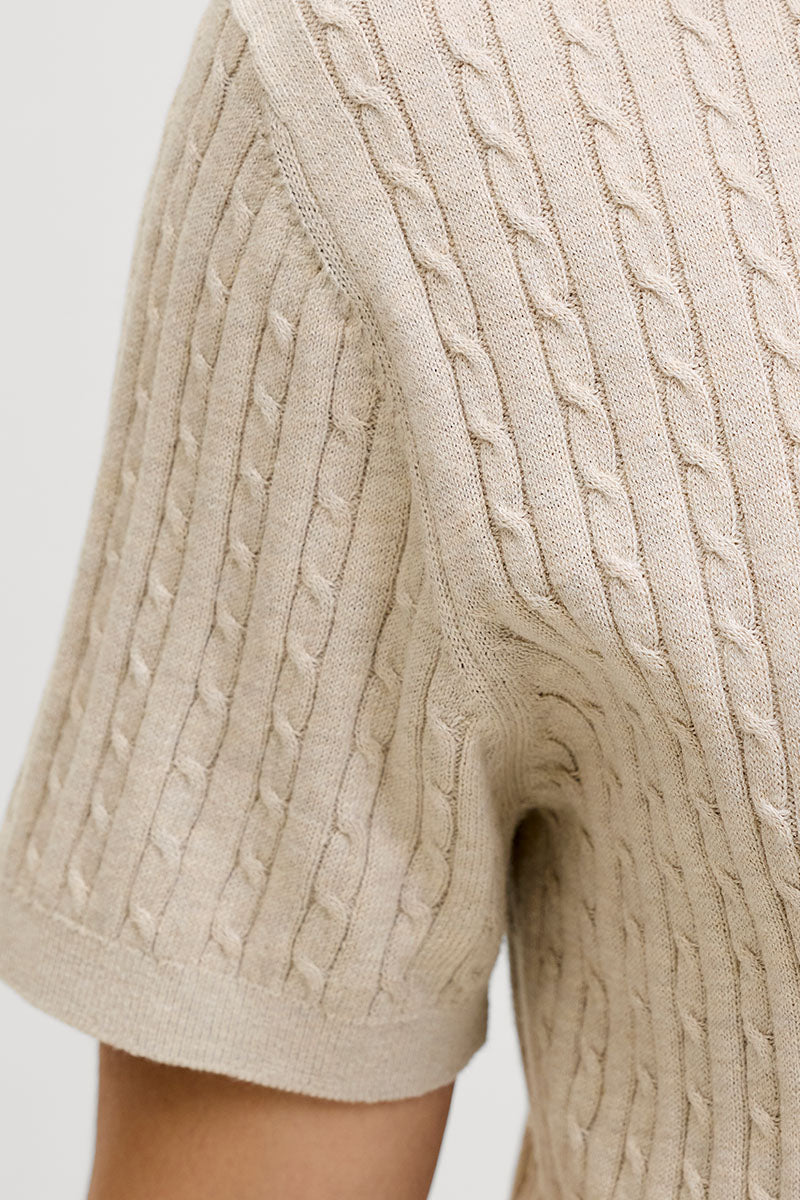 Jack & Jones Emil Knit Cable Polo SS Oatmeal - Image 3