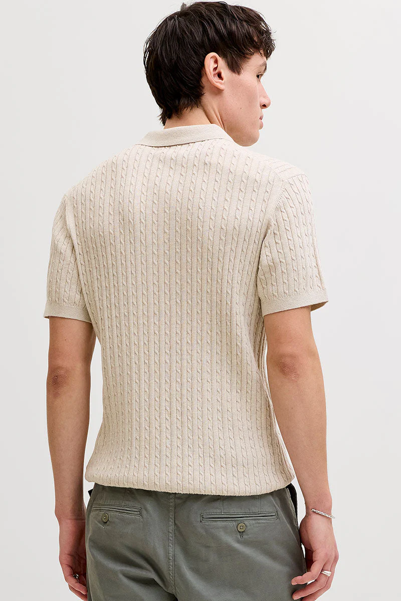 Jack & Jones Emil Knit Cable Polo SS Oatmeal - Image 9