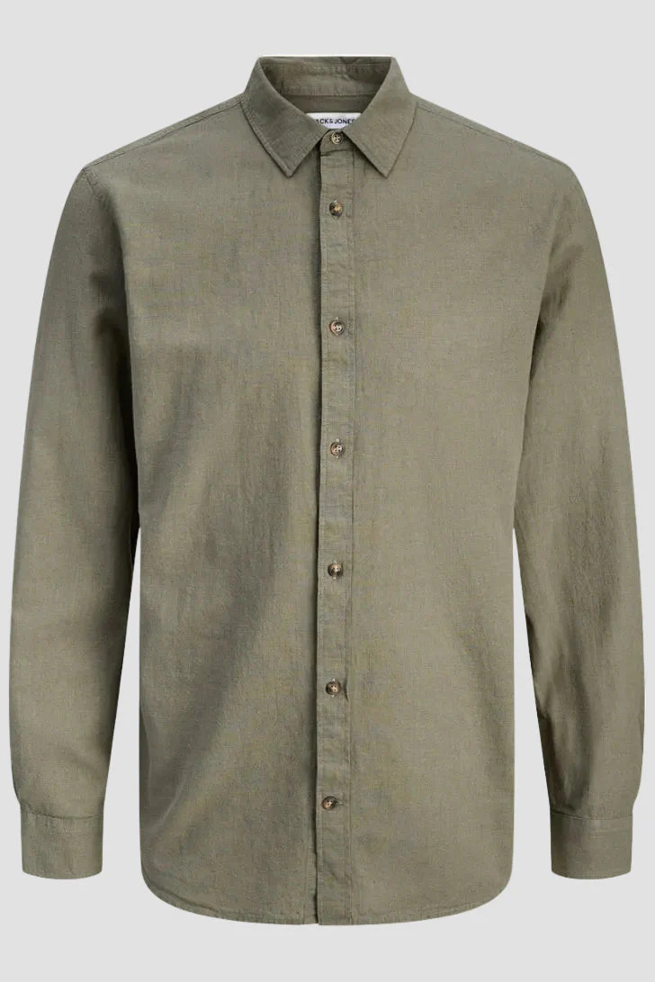 Jack & Jones Summer Shirt Linen Blend LS Dusty Olive - Image 5