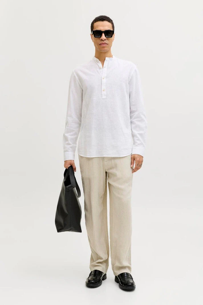 Jack & Jones Summer Linen Blend Tunic Shirt LS White - Image 2