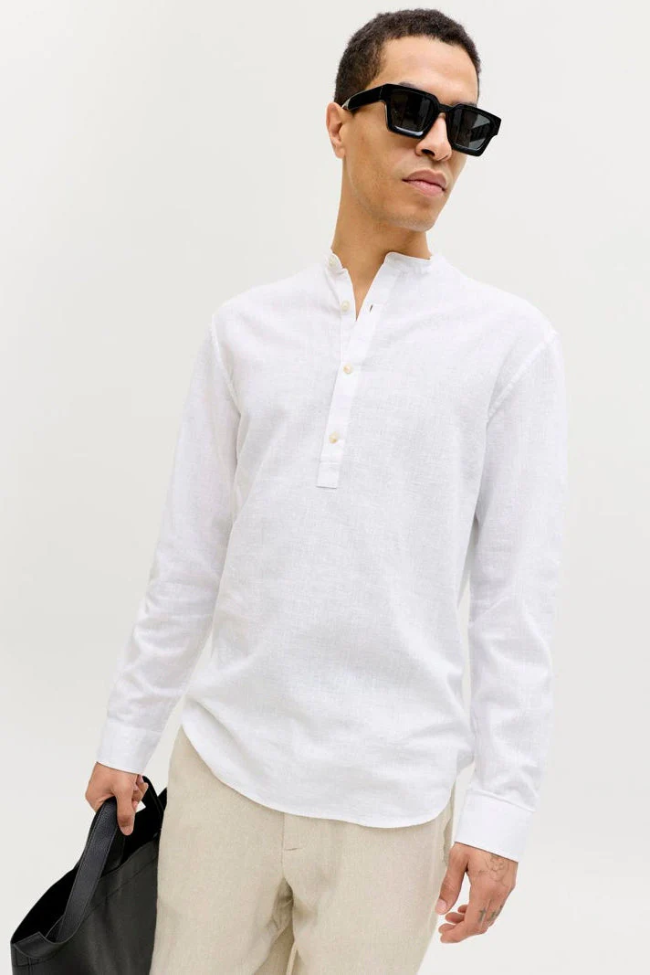Jack & Jones Summer Linen Blend Tunic Shirt LS White - Image 4