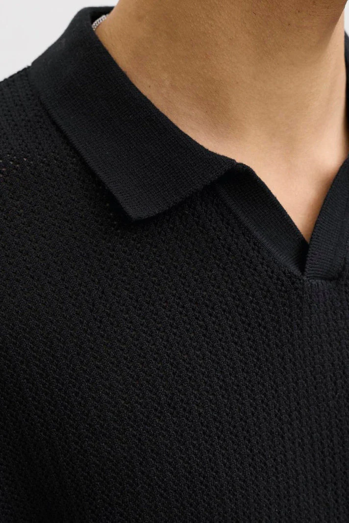 Jack & Jones Jerry Knit Split Neck Polo SS Black - Image 7