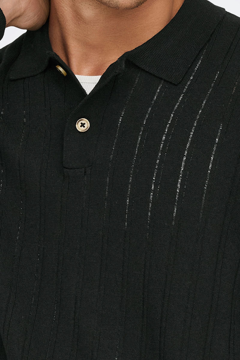 ONLY & SONS Kent Regular Fit Polo Knit LS Black - Image 6