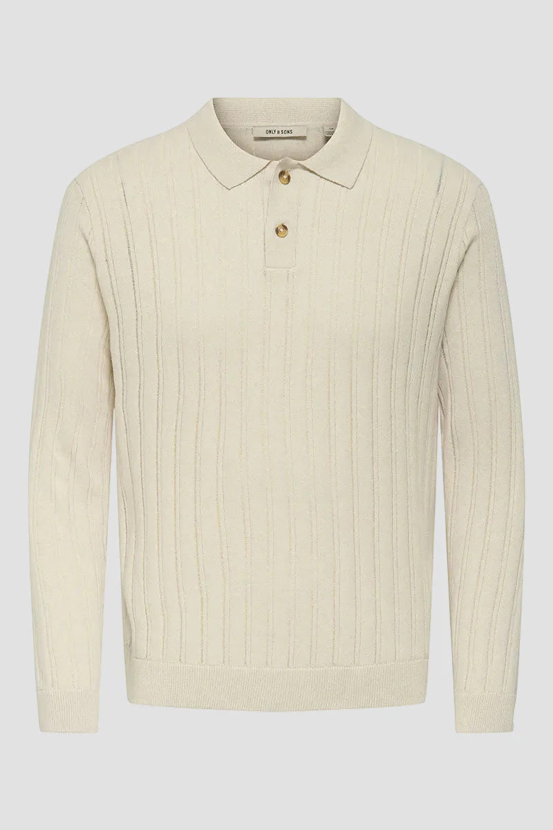 ONLY & SONS Kent Regular Fit Polo Knit LS Silver Lining - Image 3
